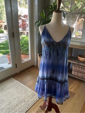 Rory Beca Blue Tie-Dye Silk Mini Slip Dress